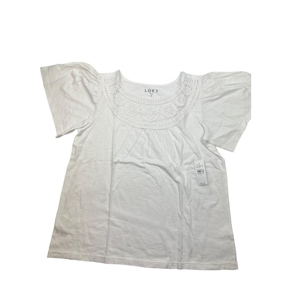 LOFT Women Crochet Yoke Flutter Sleeve Top M - Picture 2 of 16